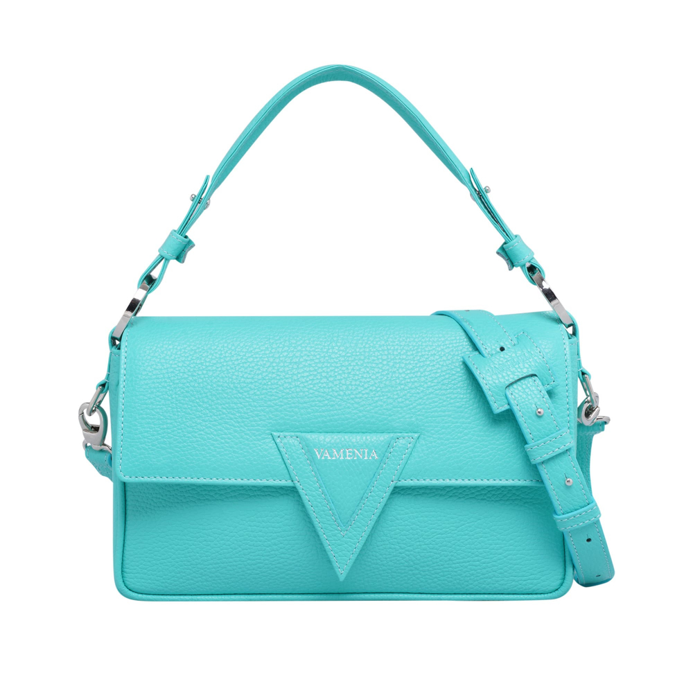 Shoulder bag made of grained calfskin turquoise